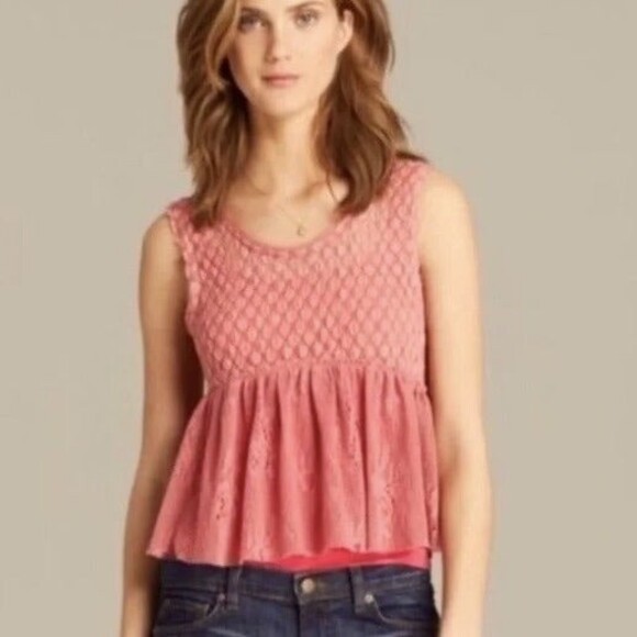 Free People Tops - Free People Park Slope Babydoll Tank-Size XS-Lace-Sheer- Rustic Rose - Peplum
